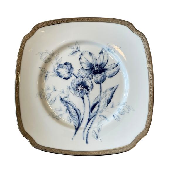 6 Charter Club Fashion Buffet Platinum Blue Floral Salad Plates 8.5in for Macy's - Picture 2 of 14